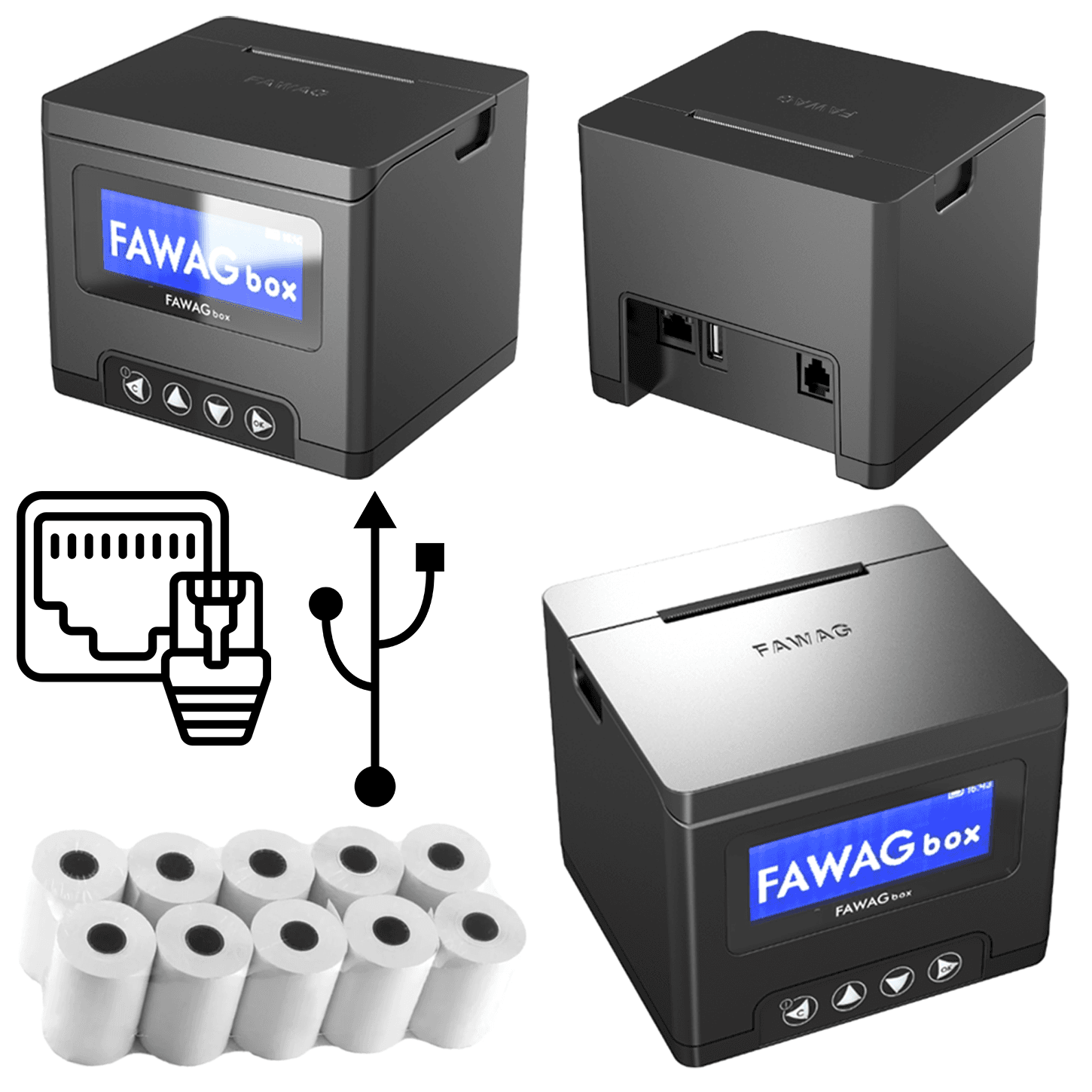 Drukarka Fiskalna Fawag BOX z rolkami i sposobami łączności