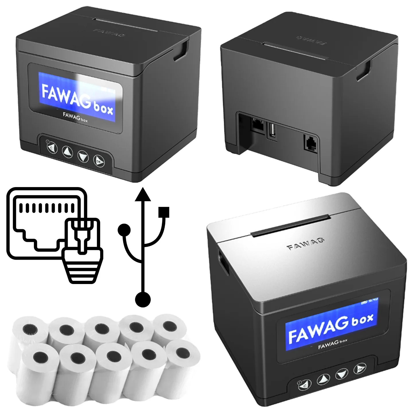 Drukarka Fiskalna Fawag BOX z rolkami i sposobami łączności