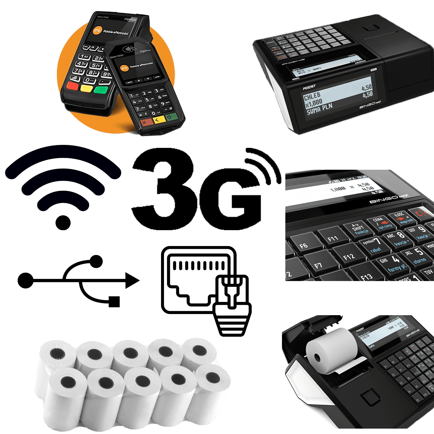 Kasa Fiskalna Posnet Bingo Max Online LAN Wi-Fi GPRS z rolkami i terminalem płatniczym