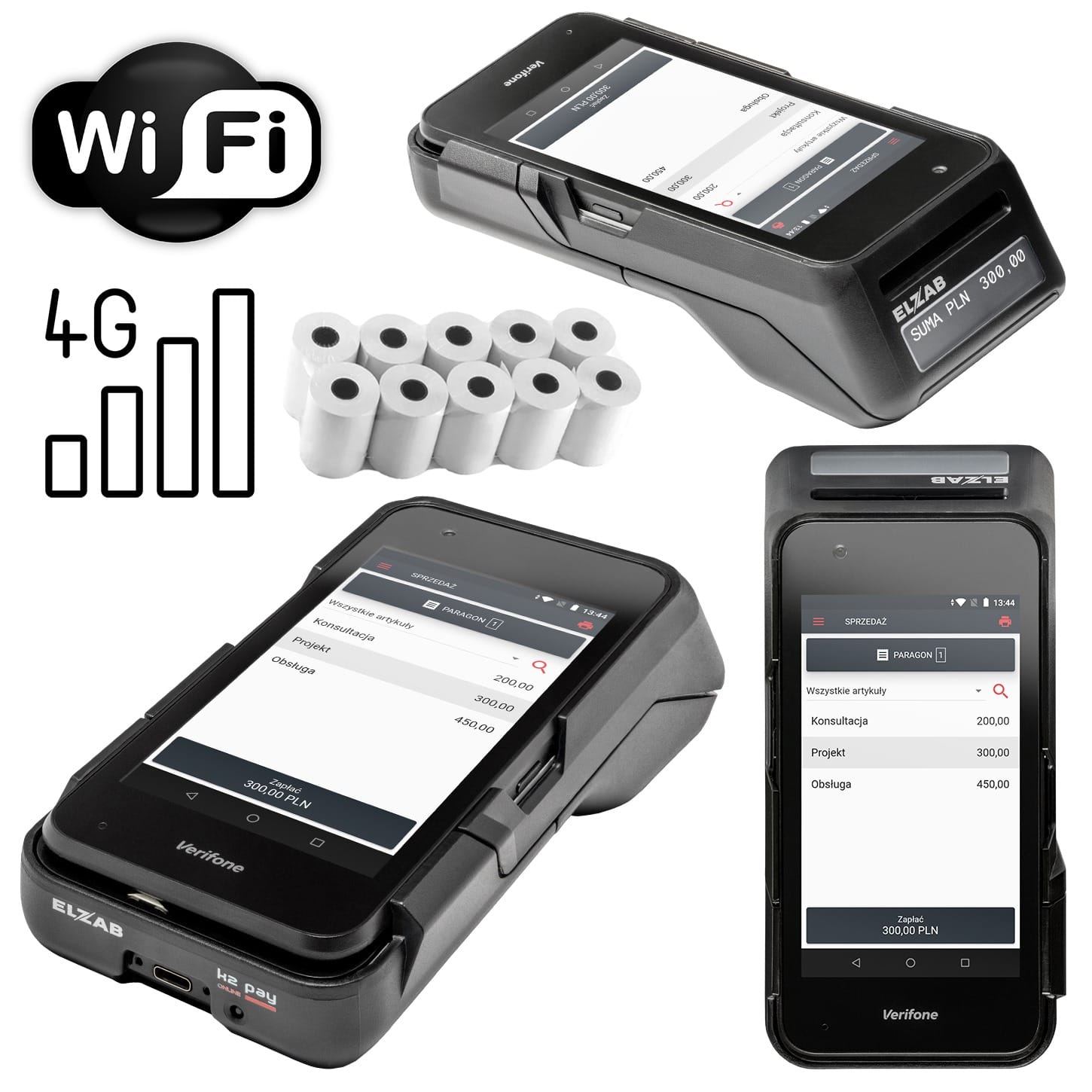 kasoterminal Elzab K2 z rolkami termicznymi i sposobami łączności